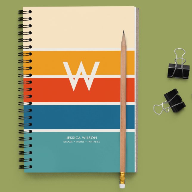 Wide Retro Striped Monogram Personal Notebook (Creator Uploaded)