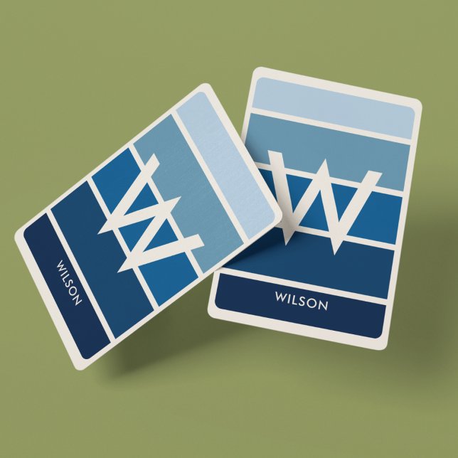 Wide Rich Blue Gradient Striped Monogram Personal Playing Cards (Creator Uploaded)