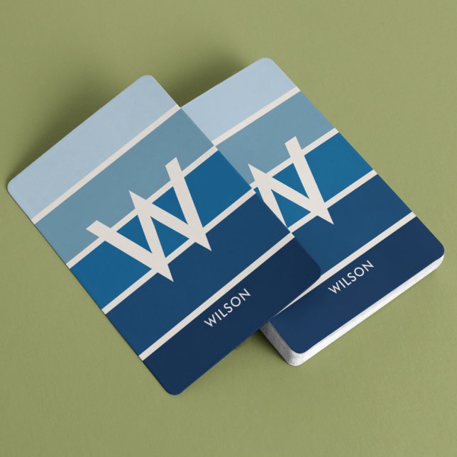 Wide Rich Blue Gradient Striped Monogram Personal Playing Cards (Creator Uploaded)