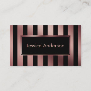 Wide Rose Gold and Black Vertical Stripes Business Card