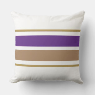 Wide Royal Purple Brown Racing Stripes On White Cushion