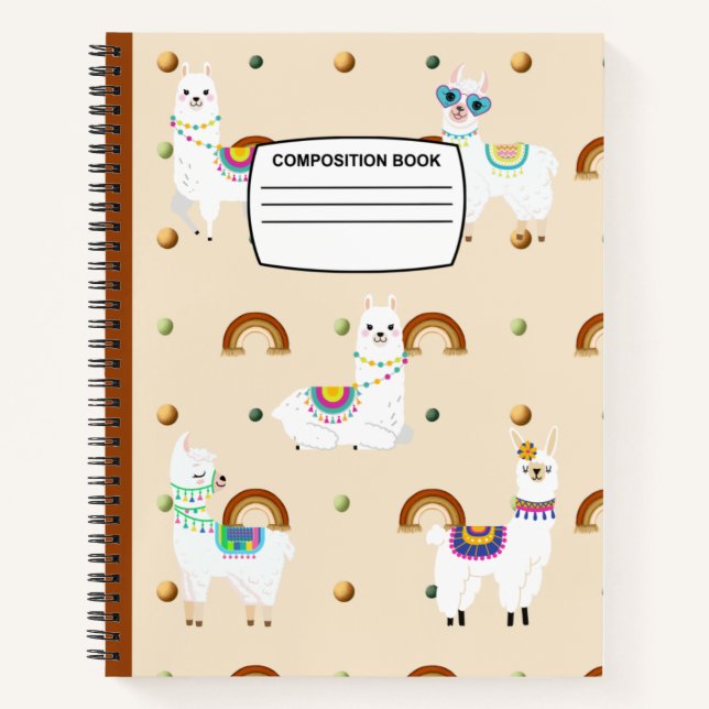 Wide ruled Cute llamas spiral Composition Notebook (Front)