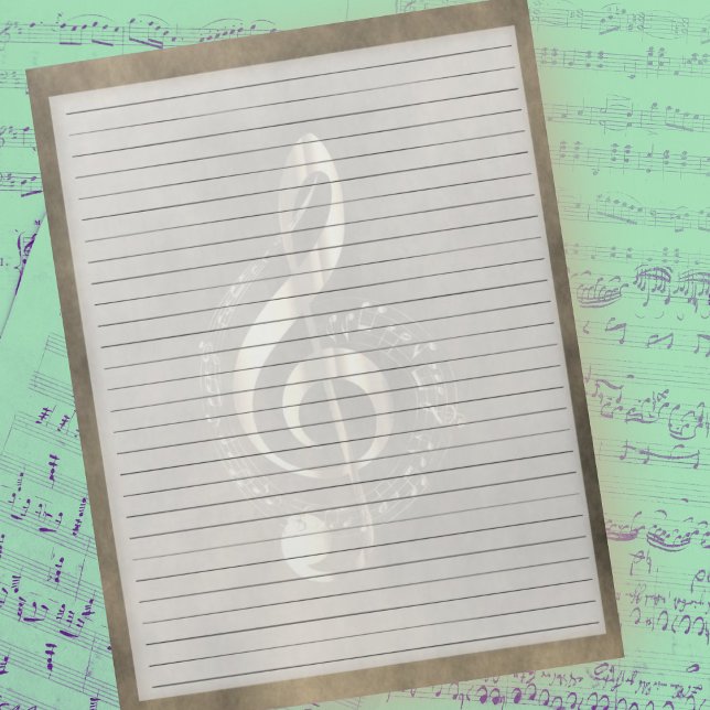 Wide Ruled Gold Music Treble Clef Sepia 8.5 x 11 Notepad (Creator Uploaded)