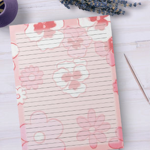 Wide Ruled Retro Pink Mid Century Vintage Floral Notepad