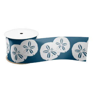 Wide Sand Dollar Navy Blue Craft Ribbon Satin Ribbon