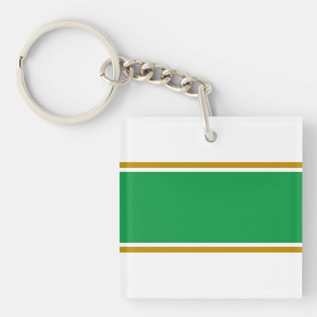 Wide Sea Green Brown Racing Stripes On White Key Ring (Front)