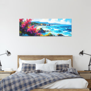 Wide Seascape Mediterranean Beach and Rocks       Canvas Print