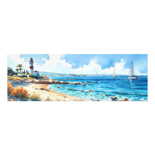 Wide Seascape Mediterranean Lighthouse and Yachts Photo Print