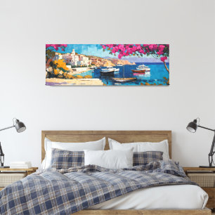 Wide Seascape Mediterranean Tranquil Harbour Canvas Print