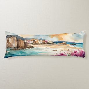 Wide Seascape Mediterranean Village by Sea Body Cushion