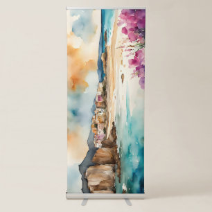 Wide Seascape Mediterranean  Village by Sea      Retractable Banner