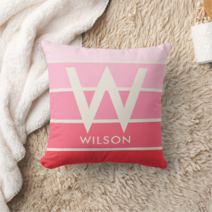 Wide Soft Pink Gradient Stripe Monogram Cushion