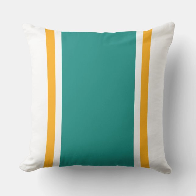 Wide Sporty Aqua Teal Orange White Racing Stripes Cushion (Front)