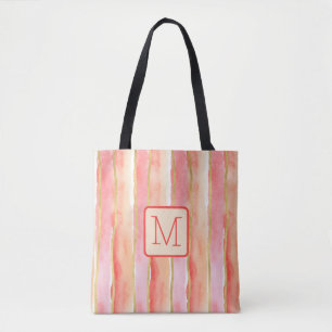 Wide Stripe Tangerine Color Block Monogram Tote Bag