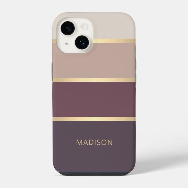 Wide Striped Modern Monogram Name iPhone Case (Back)
