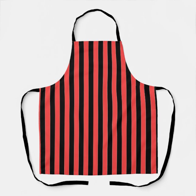 Wide Stripes Red Black  Apron (Front)