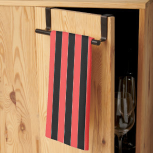 Wide Stripes Red Black Tea Towel