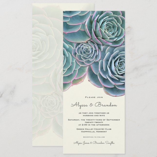 Wide Succulent Border Tall Wedding Invitation (Front/Back)