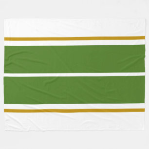 Wide Twin Forest Green Racing Stripes On White Fleece Blanket