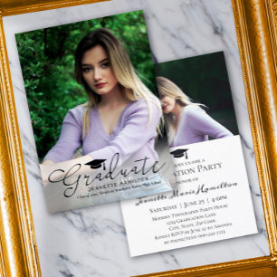 Wide Typography Script Front/Back Photo Graduation Invitation