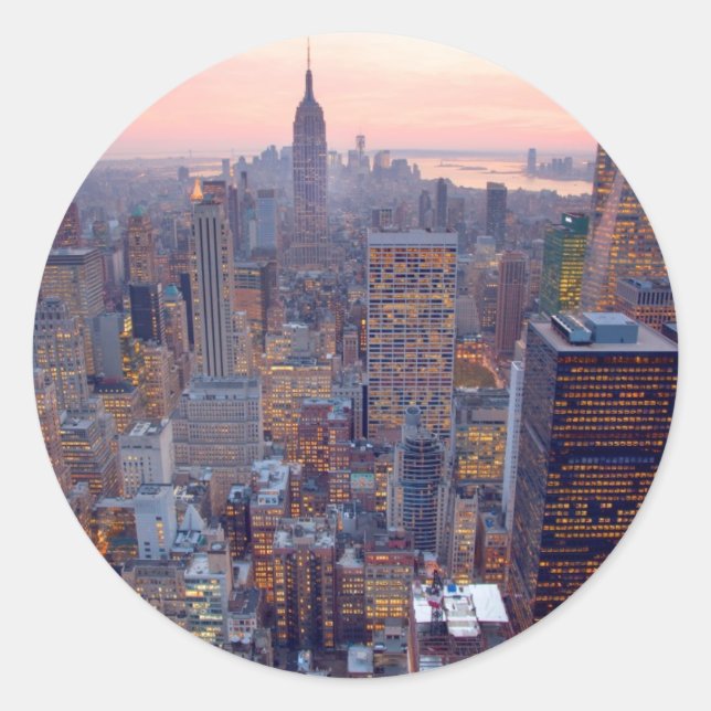 Wide view of Manhattan at sunset Classic Round Sticker (Front)