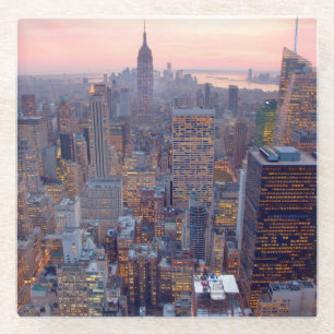 Wide view of Manhattan at sunset Glass Coaster