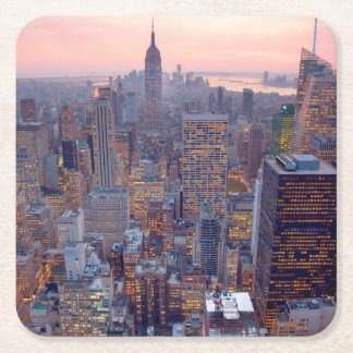 Wide view of Manhattan at sunset Square Paper Coaster