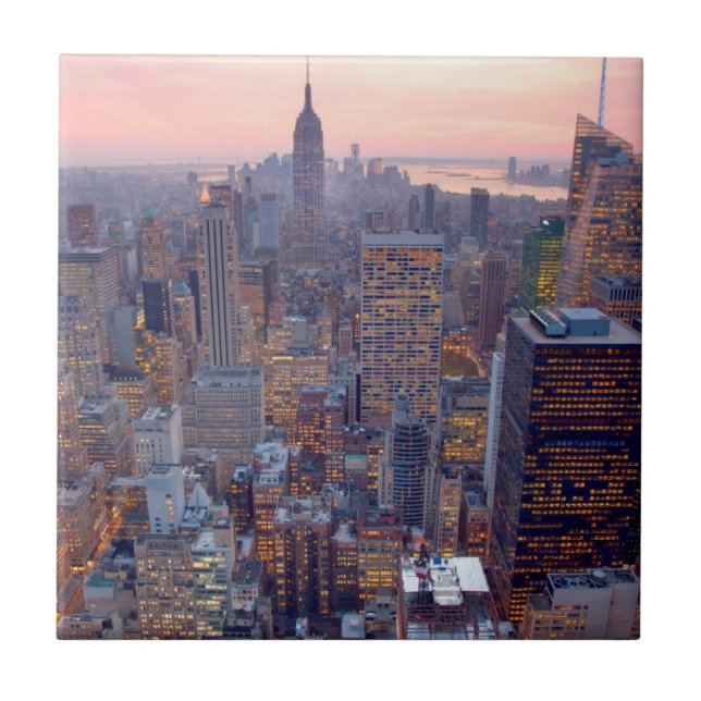 Wide view of Manhattan at sunset Tile (Front)
