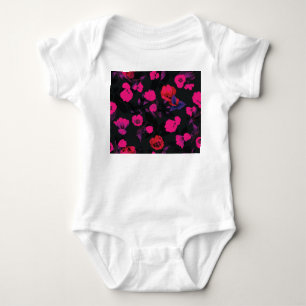 Wide vintage floral, stylised tulips pattern. baby bodysuit