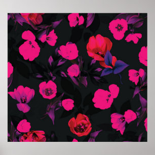 Wide vintage floral, stylised tulips pattern. poster