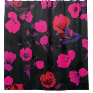 Wide vintage floral, stylised tulips pattern. shower curtain