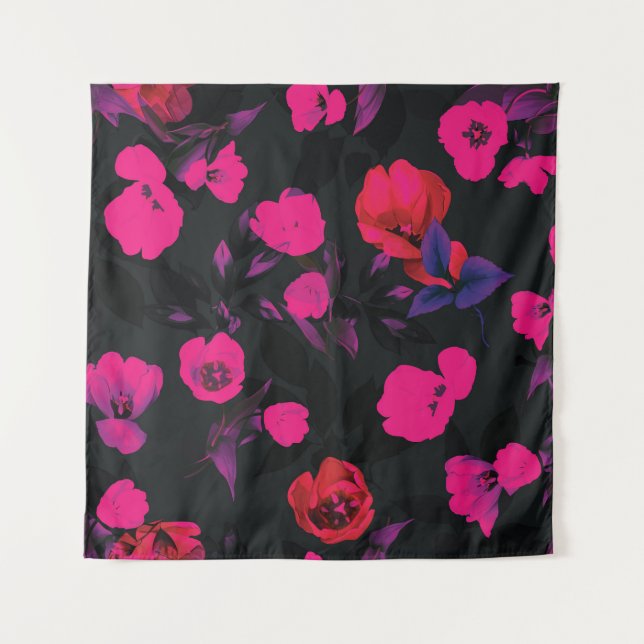 Wide vintage floral, stylised tulips pattern. tapestry (Front)