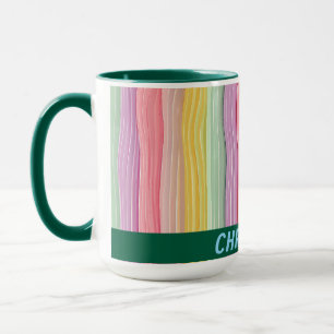 Wide wavy lines in girly colors with name mug