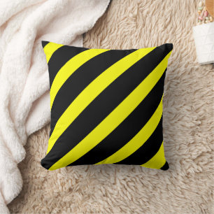 Wide Yellow and Black Diagonal Stripes Pattern Cushion
