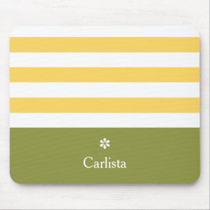 Wide Yellow Horizontal Stripes Green Name Daisy Mouse Mat
