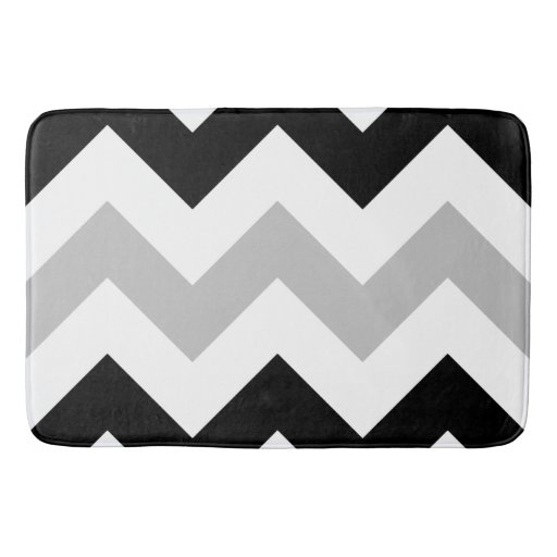 Image of Wide Zigzag Pattern Black, Grey & White Bath Mat