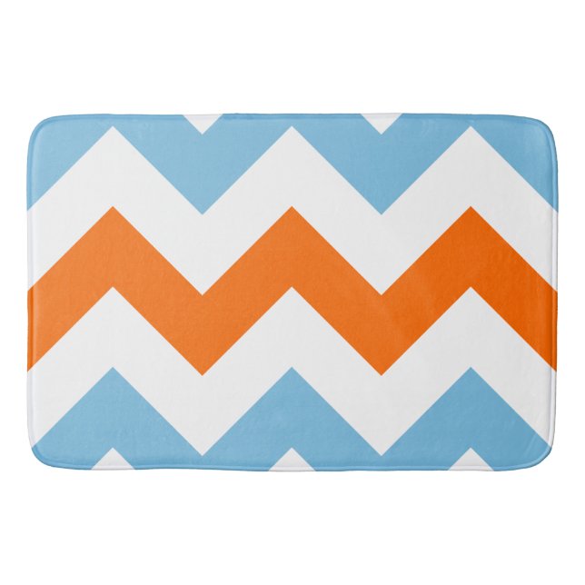 Wide Zigzag Pattern Orange White & Blue Bath Mat (Front)