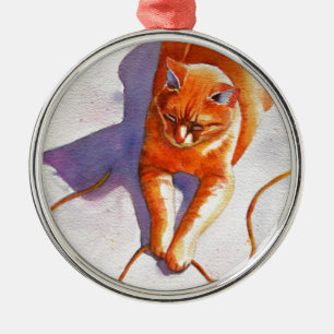 Widget Orange Tabby Playiing String Metal Tree Decoration