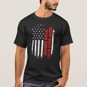 Widow Maker Heart Attack Survivor American Flag Re T-Shirt