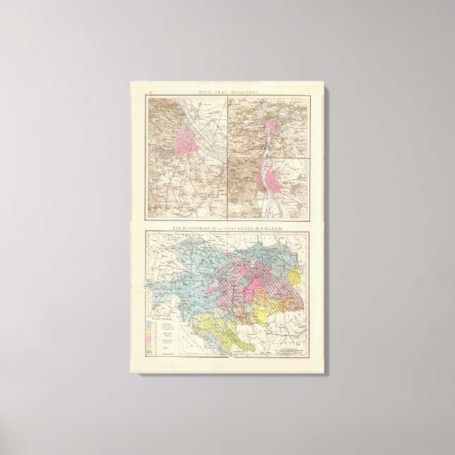 Wien, Prag, BudaPest Map Canvas Print (Front)
