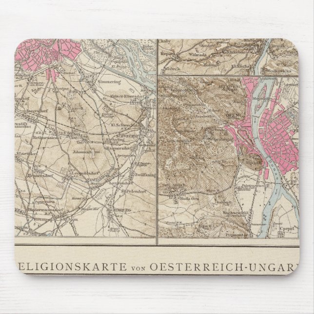 Wien, Prag, BudaPest Map Mouse Mat (Front)