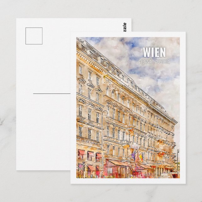 Wien Vienna Austria Famous Travel Place Watercolor Postcard (Front/Back)