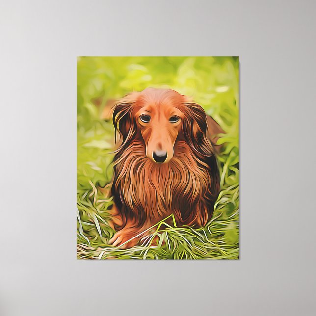 Wiener Brown Dachshund On Grass In The Garden Xmas Canvas Print (Front)