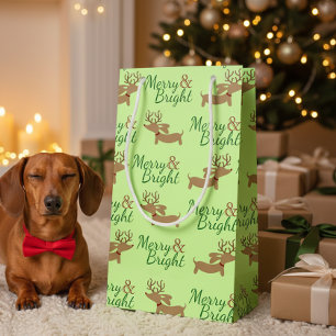 Wiener Dog Christmas Gift Bag Merry & Bright