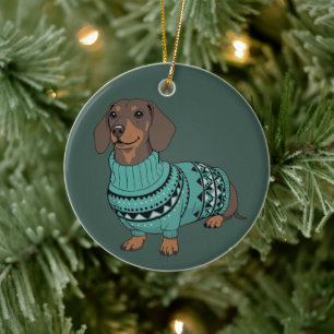 Wiener Dog Christmas Ugly Sweater Dachshund Pet  Ceramic Tree Decoration