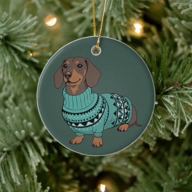 Wiener Dog Christmas Ugly Sweater Dachshund Pet  Ceramic Tree Decoration (Tree)