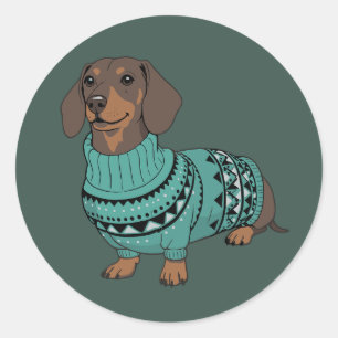 Wiener Dog Christmas Ugly Sweater Dachshund Pet Classic Round Sticker