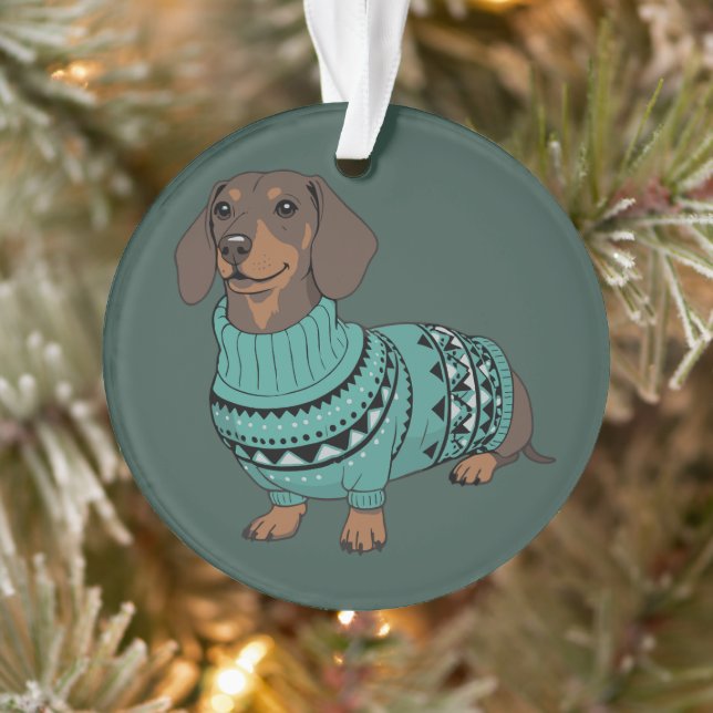 Wiener Dog Christmas Ugly Sweater Dachshund Pet  Ornament (Tree)
