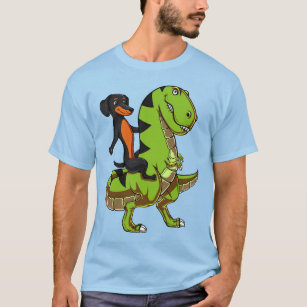 Wiener Dog Dachshund Riding T-Rex Dinosaur T-Shirt