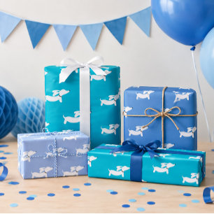 Wiener Dog Gift Shades of Blue Wrapping Paper